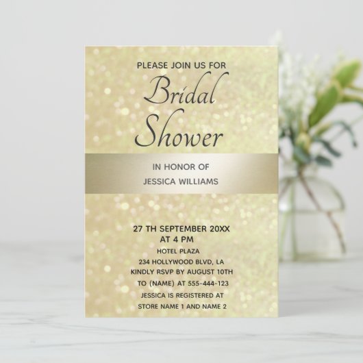 キラリファンシーティエレガントモダン金ゴールドストライプ 招待状 (スタンド正面)