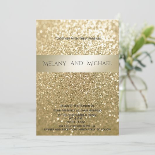 キラリファンシーティエレガントモダン金ゴールドストライプ 招待状 (スタンド正面)