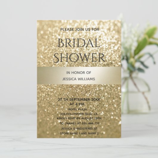 キラリファンシーティエレガントモダン金ゴールドストライプ 招待状 (スタンド正面)