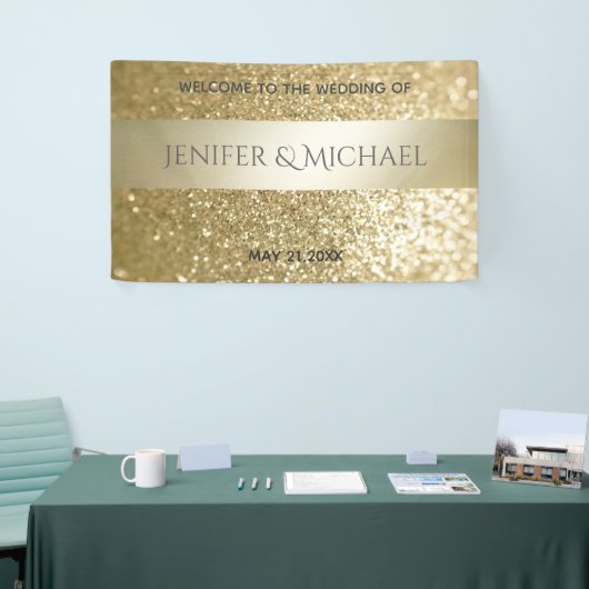 キラリファンシーティエレガントモダン金ゴールドストライプ 横断幕 (トレードショー)