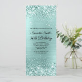 キラリ淡い色のティターコイズフォイル50誕生日 招待状 (スタンド正面)