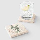 キラントロハーブガーデンコリアンダー手描き ストーンコースター (横)