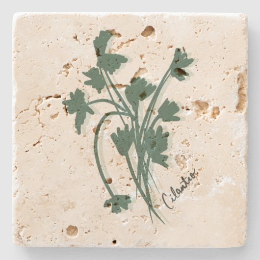 キラントロハーブガーデンコリアンダー手描き ストーンコースター (正面)