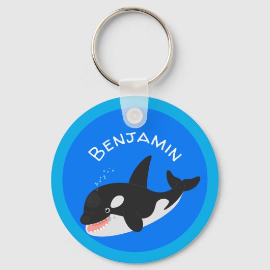 キラーおもしろいホエールオルカかわいい漫画イラストレーション キーホルダー (正面)