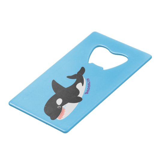 キラーおもしろいホエールオルカかわいい漫画イラストレーション クレジットカード栓抜き (裏面アングル)