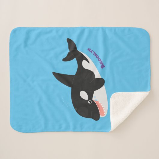 キラーおもしろいホエールオルカかわいい漫画イラストレーション シェルパブランケット (正面(横))