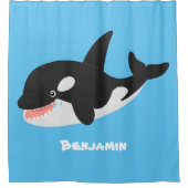 キラーおもしろいホエールオルカかわいい漫画イラストレーション シャワーカーテン (正面)