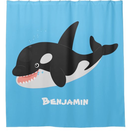 キラーおもしろいホエールオルカかわいい漫画イラストレーション シャワーカーテン (正面)