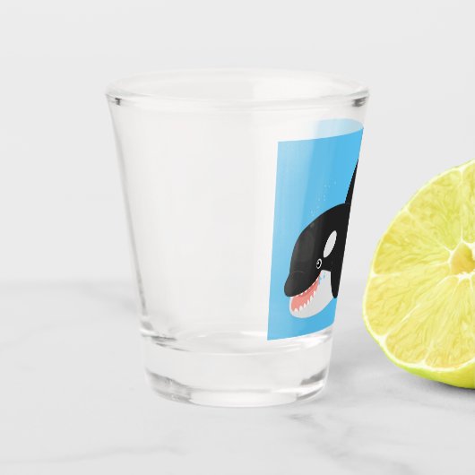 キラーおもしろいホエールオルカかわいい漫画イラストレーション ショットグラス (左)