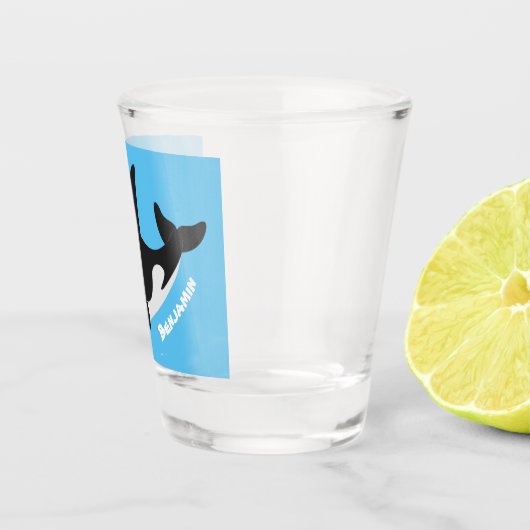 キラーおもしろいホエールオルカかわいい漫画イラストレーション ショットグラス (右)