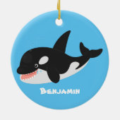 キラーおもしろいホエールオルカかわいい漫画イラストレーション セラミックオーナメント (裏面)