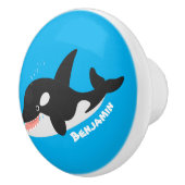 キラーおもしろいホエールオルカかわいい漫画イラストレーション セラミックノブ (右)