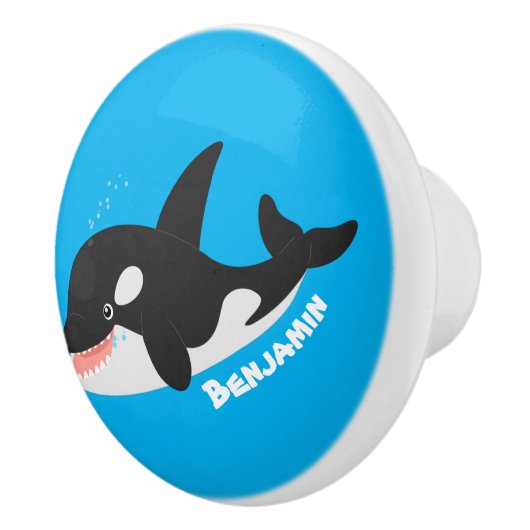 キラーおもしろいホエールオルカかわいい漫画イラストレーション セラミックノブ (右)