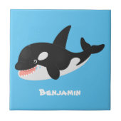 キラーおもしろいホエールオルカかわいい漫画イラストレーション タイル (正面)