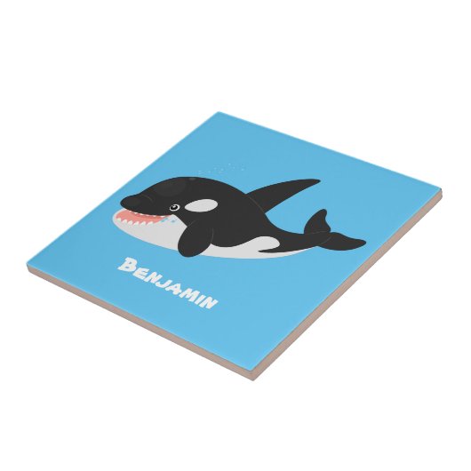 キラーおもしろいホエールオルカかわいい漫画イラストレーション タイル (側面)