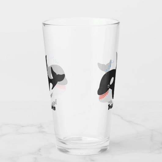 キラーおもしろいホエールオルカかわいい漫画イラストレーション タンブラーグラス (右)