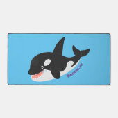 キラーおもしろいホエールオルカかわいい漫画イラストレーション デスクマット (正面)