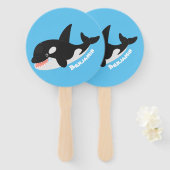 キラーおもしろいホエールオルカかわいい漫画イラストレーション ハンドファン (正面&裏面)