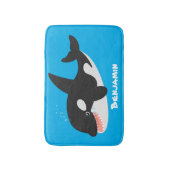 キラーおもしろいホエールオルカかわいい漫画イラストレーション バスマット (正面縦)