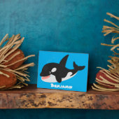 キラーおもしろいホエールオルカかわいい漫画イラストレーション フォトプラーク (側面)