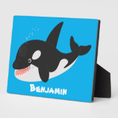 キラーおもしろいホエールオルカかわいい漫画イラストレーション フォトプラーク (側面)