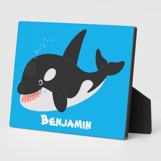 キラーおもしろいホエールオルカかわいい漫画イラストレーション フォトプラーク (側面)