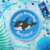 キラーおもしろいホエールオルカかわいい漫画イラストレーション ペーパープレート (パーティー)