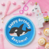 キラーおもしろいホエールオルカかわいい漫画イラストレーション ペーパープレート (パーティー)