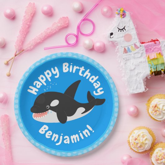 キラーおもしろいホエールオルカかわいい漫画イラストレーション ペーパープレート (パーティー)