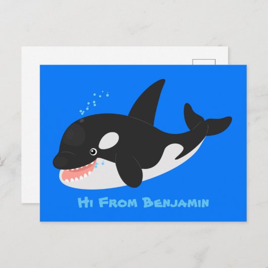 キラーおもしろいホエールオルカかわいい漫画イラストレーション ポストカード (正面/裏面)