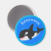 キラーおもしろいホエールオルカかわいい漫画イラストレーション マグネット (正面/裏面)