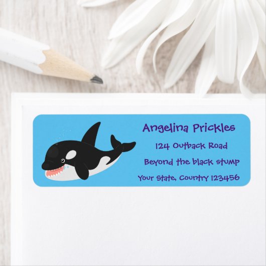 キラーおもしろいホエールオルカかわいい漫画イラストレーション ラベル (インサイチュ)