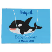 キラーおもしろいホエールオルカかわいい漫画イラストレーション ラージペーパーバッグ (裏面)