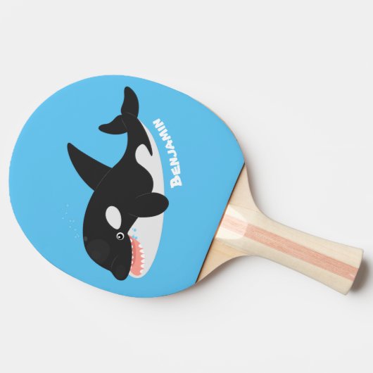 キラーおもしろいホエールオルカかわいい漫画イラストレーション 卓球ラケット (横)