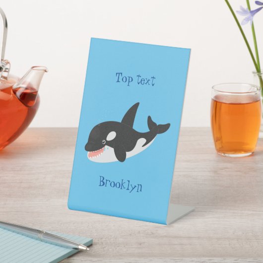 キラーおもしろいホエールオルカかわいい漫画イラストレーション 台座サイン (インサイチュ)