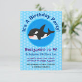 キラーおもしろいホエールオルカかわいい漫画イラストレーション 招待状 (スタンド正面)