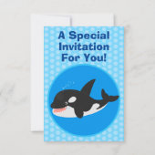 キラーおもしろいホエールオルカかわいい漫画イラストレーション 招待状 (裏面)