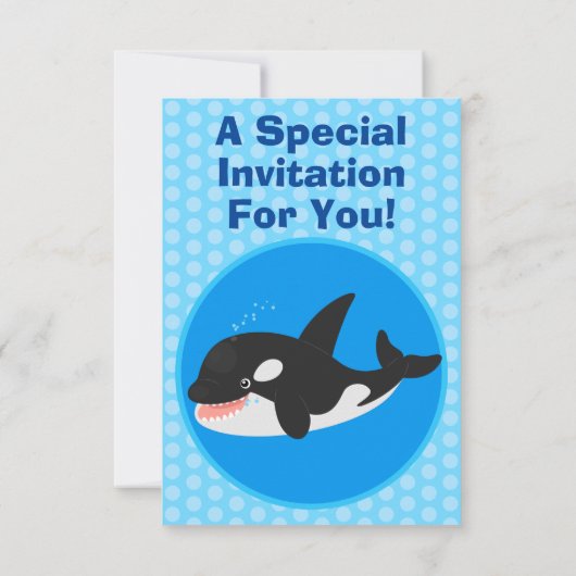 キラーおもしろいホエールオルカかわいい漫画イラストレーション 招待状 (裏面)