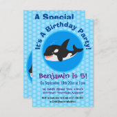 キラーおもしろいホエールオルカかわいい漫画イラストレーション 招待状 (正面/裏面)