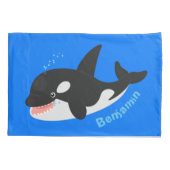 キラーおもしろいホエールオルカかわいい漫画イラストレーション 枕カバー (裏面)