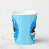 キラーおもしろいホエールオルカかわいい漫画イラストレーション 紙コップ (左)