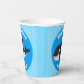 キラーおもしろいホエールオルカかわいい漫画イラストレーション 紙コップ (右)