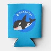 キラーおもしろいホエールオルカかわいい漫画イラストレーション 缶クーラー (正面)