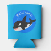 キラーおもしろいホエールオルカかわいい漫画イラストレーション 缶クーラー (裏面)