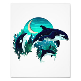 キラークジラクールズブルー自然イラストレーション フォトプリント           