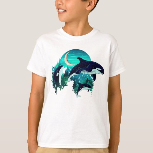 キラークジラクールズブルー自然イラストレーション Tシャツ (正面)