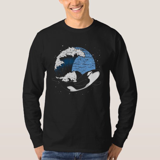 キラークジラ海動物の波オルカ Tシャツ (正面)