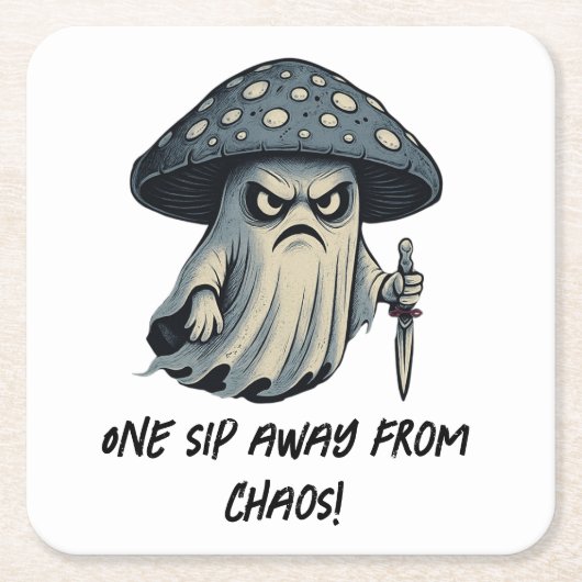 キラー'シュルーム – 不気味幽霊とナイフ スクエアペーパーコースター (正面)