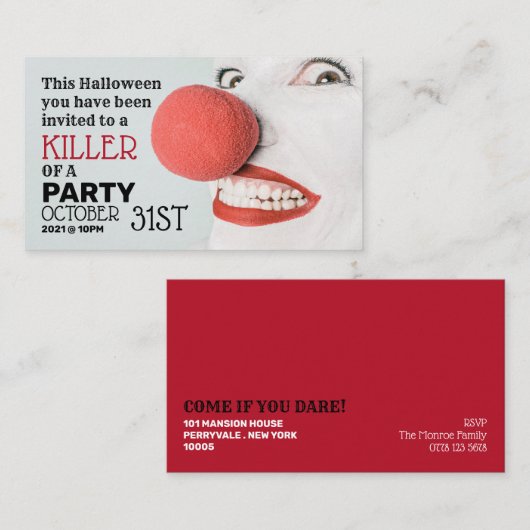 キラーピエロ、ハローウィンパーティチケット招待状 エンクロージャーカード (正面/裏面)
