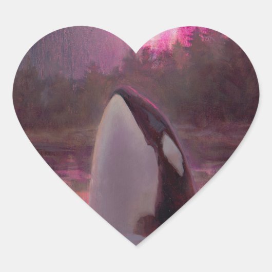 キラーホエールオルカとピンク/マゼンタノーザンライト ハートシール (正面)